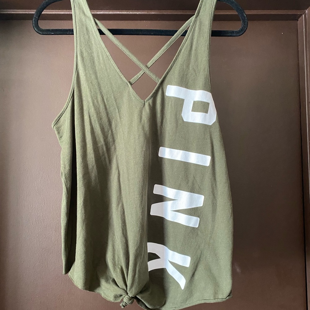 Pink large olive green tank top